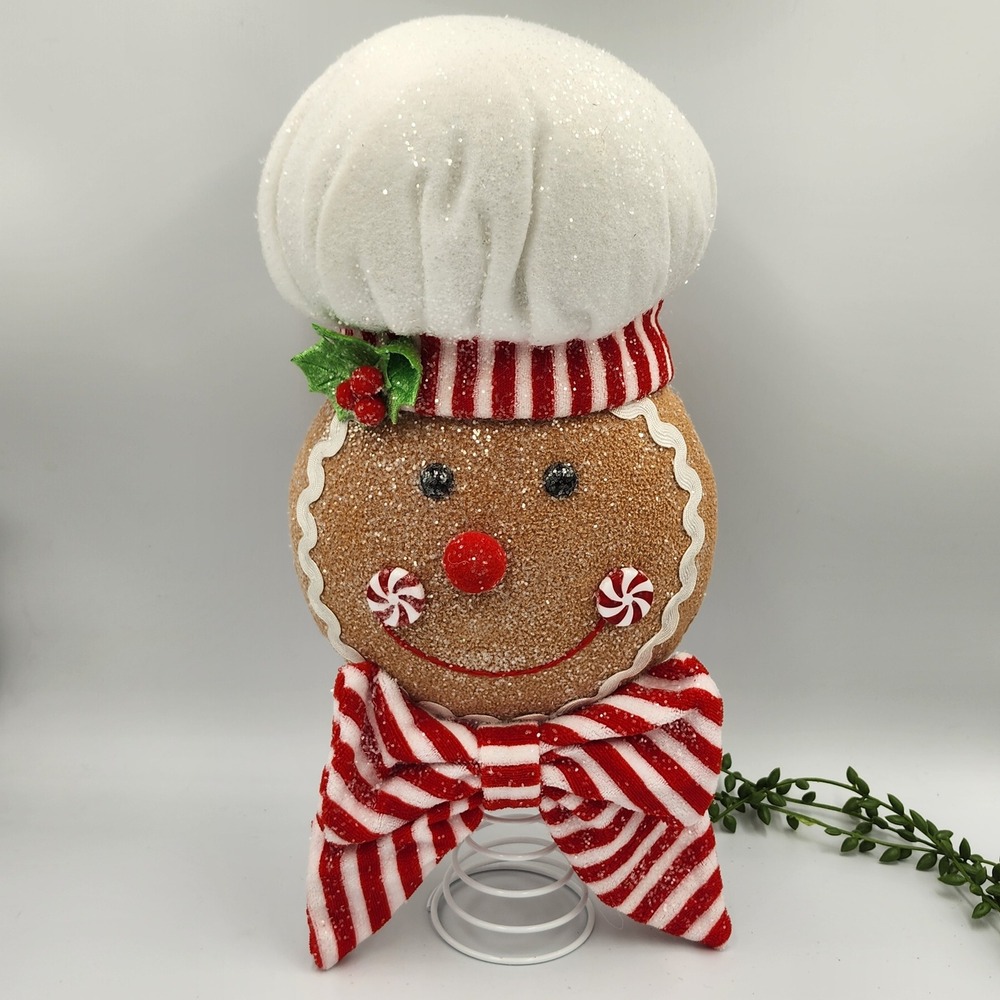 Gingerbread Man Chef Christmas Tree Topper Brown Red White Holiday Decor 15"